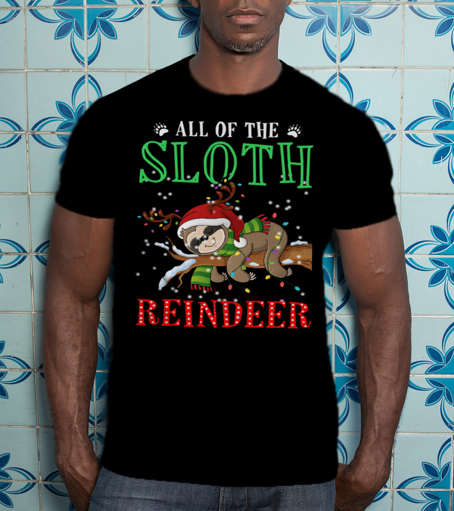 All Of The Sloth Reindeer Christmas Lights Holiday Pajama T-Shirt