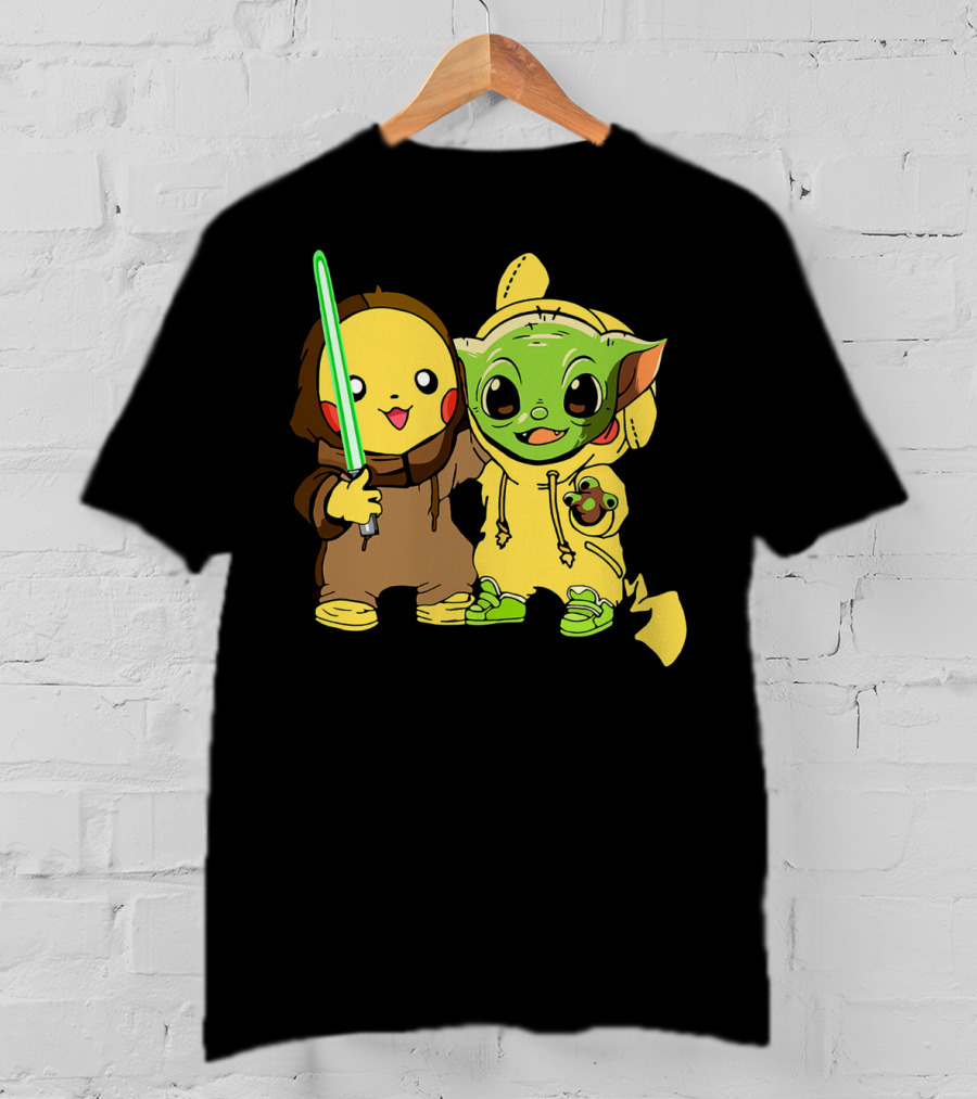 Baby Yoda Pikachu With Lightsaber Jedi Hoodie Duo T-Shirt