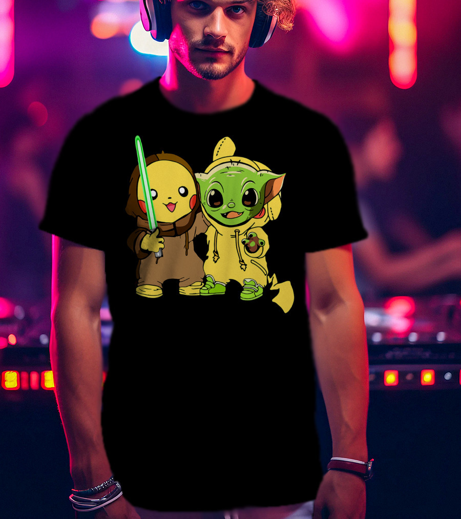 Baby Yoda Pikachu With Lightsaber Jedi Hoodie Duo T-Shirt