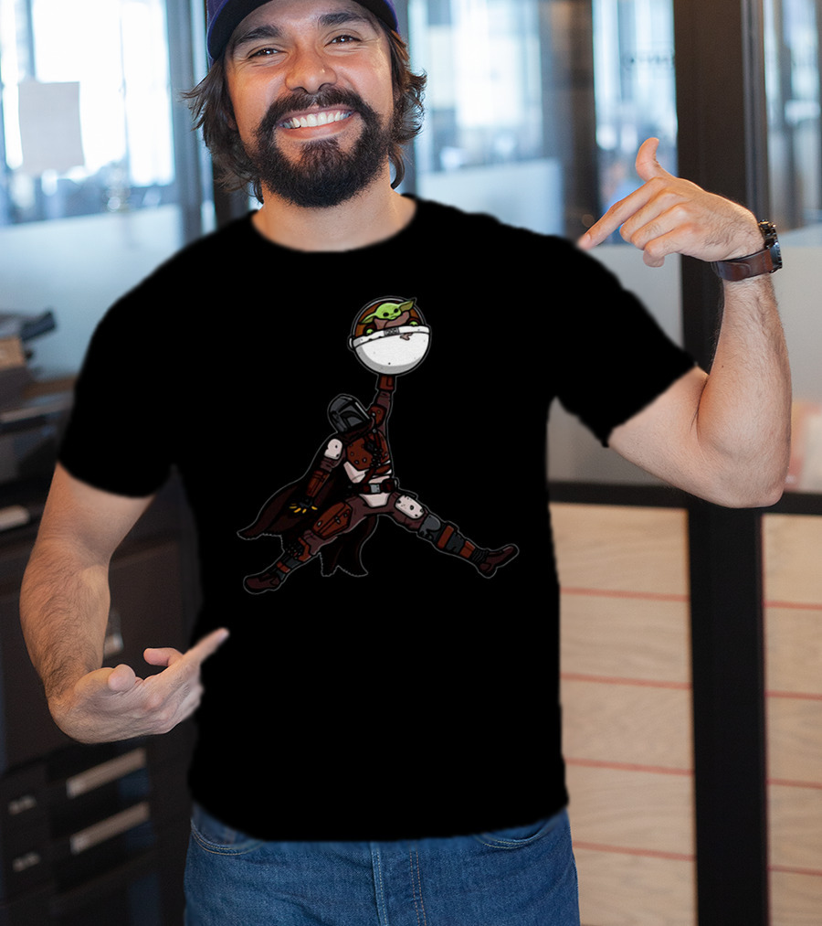 Air Arya Baby Yoda Mando Sitting Jumpman Icon Crossover T-Shirt