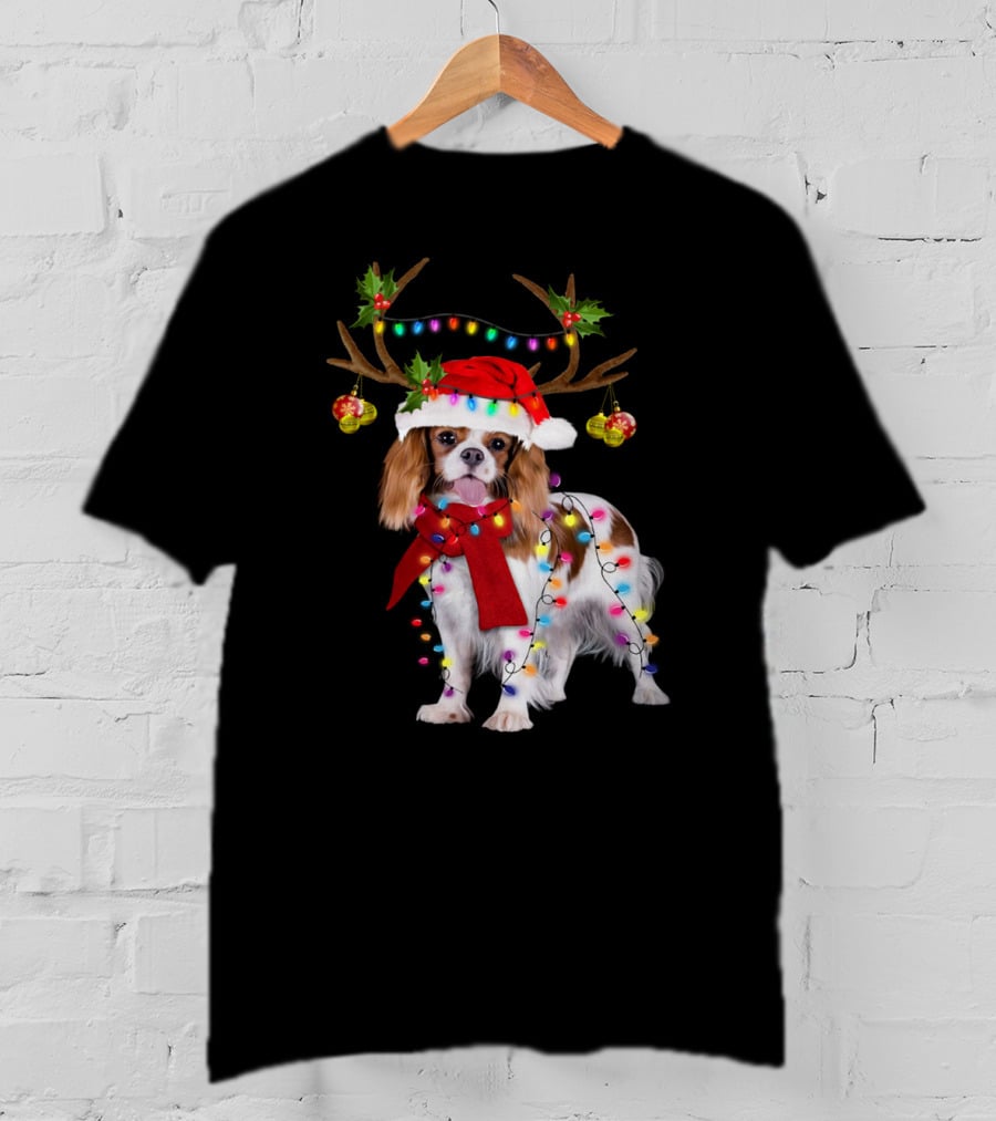 Cavalier King Charles Spaniel Christmas Reindeer Lights T-Shirt