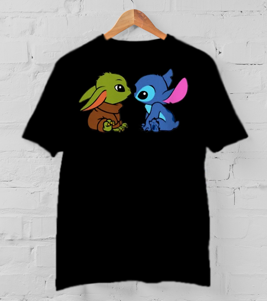 Baby Yoda And Baby Stitch Cute Characters Crossover T-Shirt