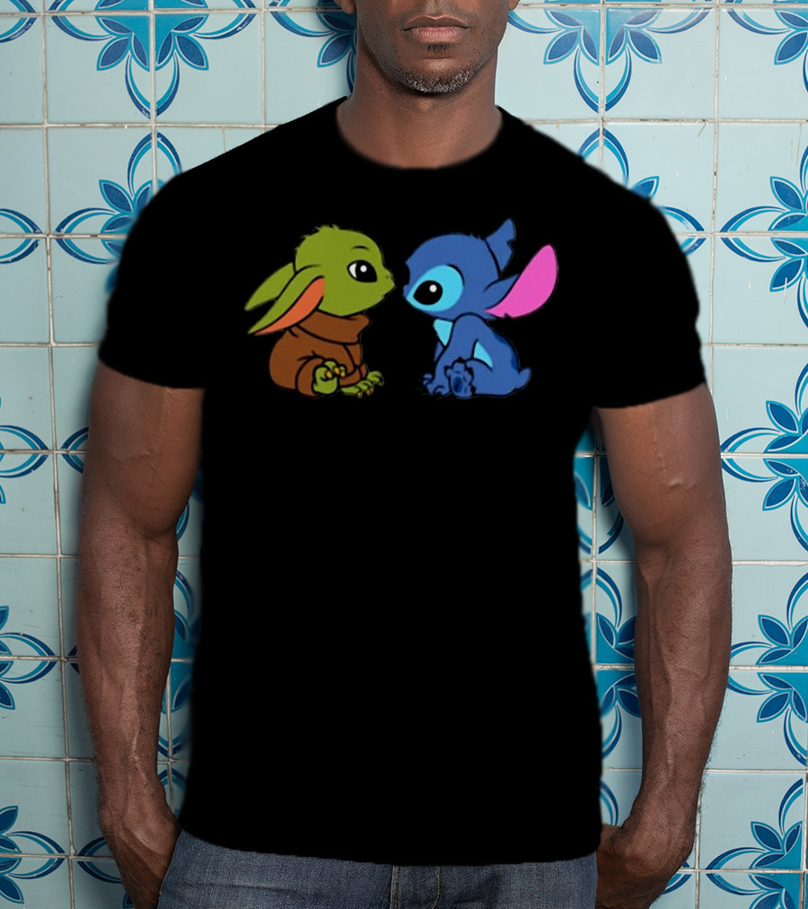 Baby Yoda And Baby Stitch Cute Characters Crossover T-Shirt