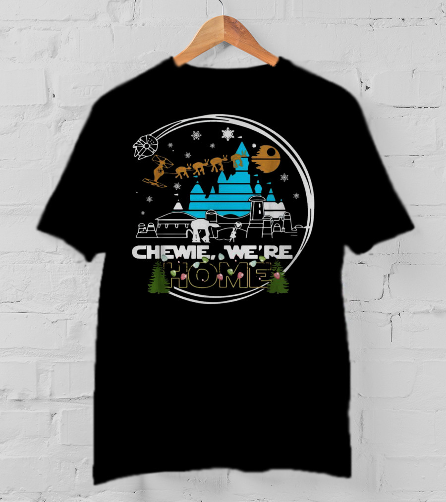 Disney Star Wars Chewie We're Home Snowflake Millennium Falcon Christmas Trees T-Shirt