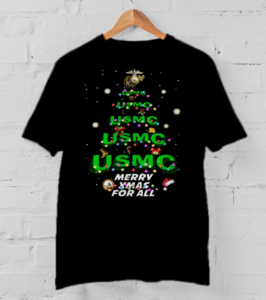 USMC Merry XMas For All Christmas Tree Ornaments Snowflakes T-Shirt