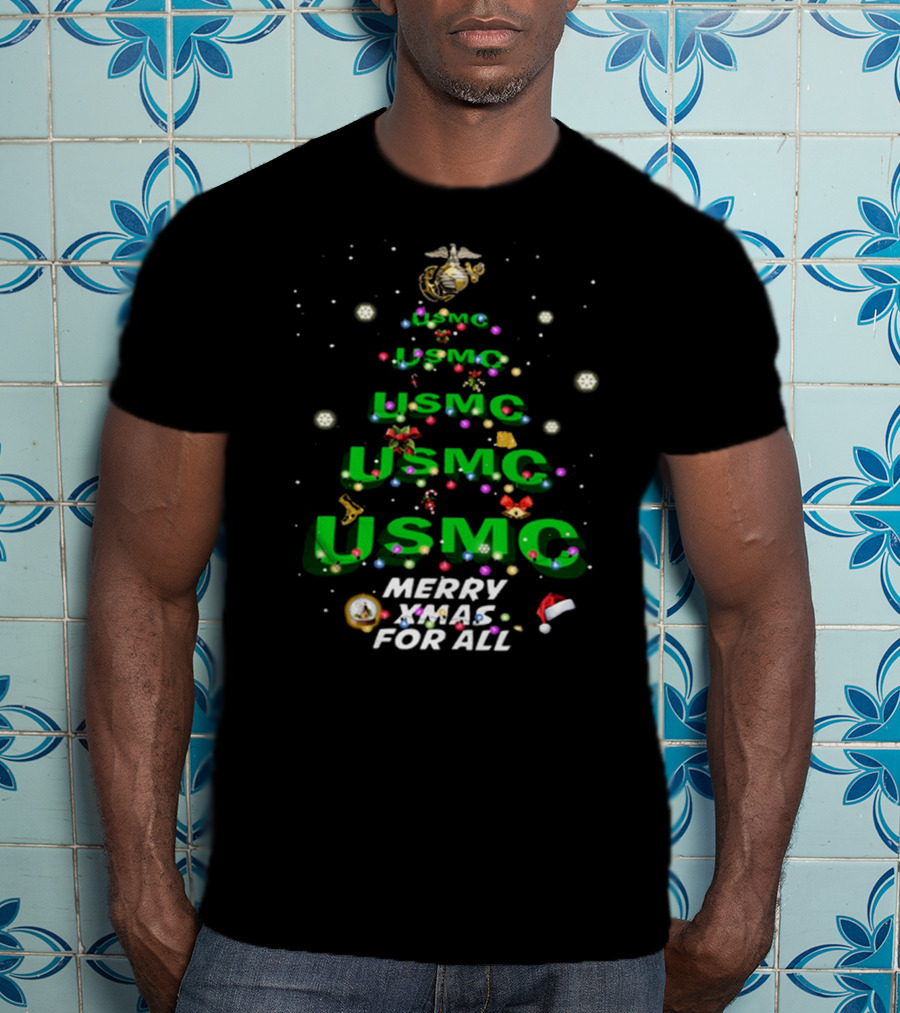 USMC Merry XMas For All Christmas Tree Ornaments Snowflakes T-Shirt
