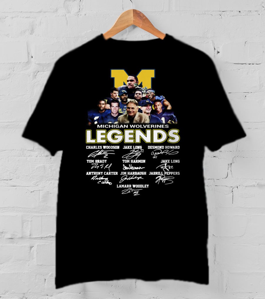 Michigan Wolverines Legends Charles Woodson Desmond Howard Tom Brady Jim Harbaugh Signatures T-Shirt