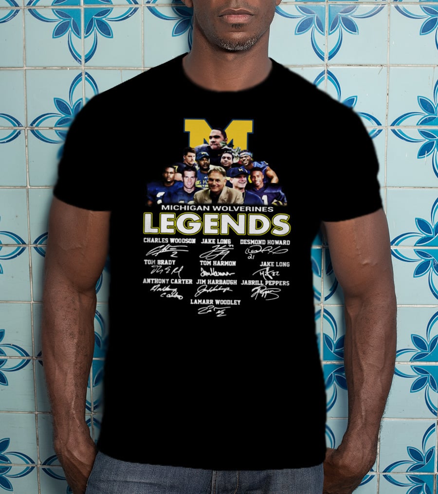 Michigan Wolverines Legends Charles Woodson Desmond Howard Tom Brady Jim Harbaugh Signatures T-Shirt