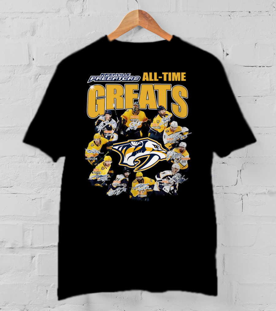 Nashville Predators All-Time Greats Signatures Rinne Weber Forsberg Subban Timonen Walker T-Shirt