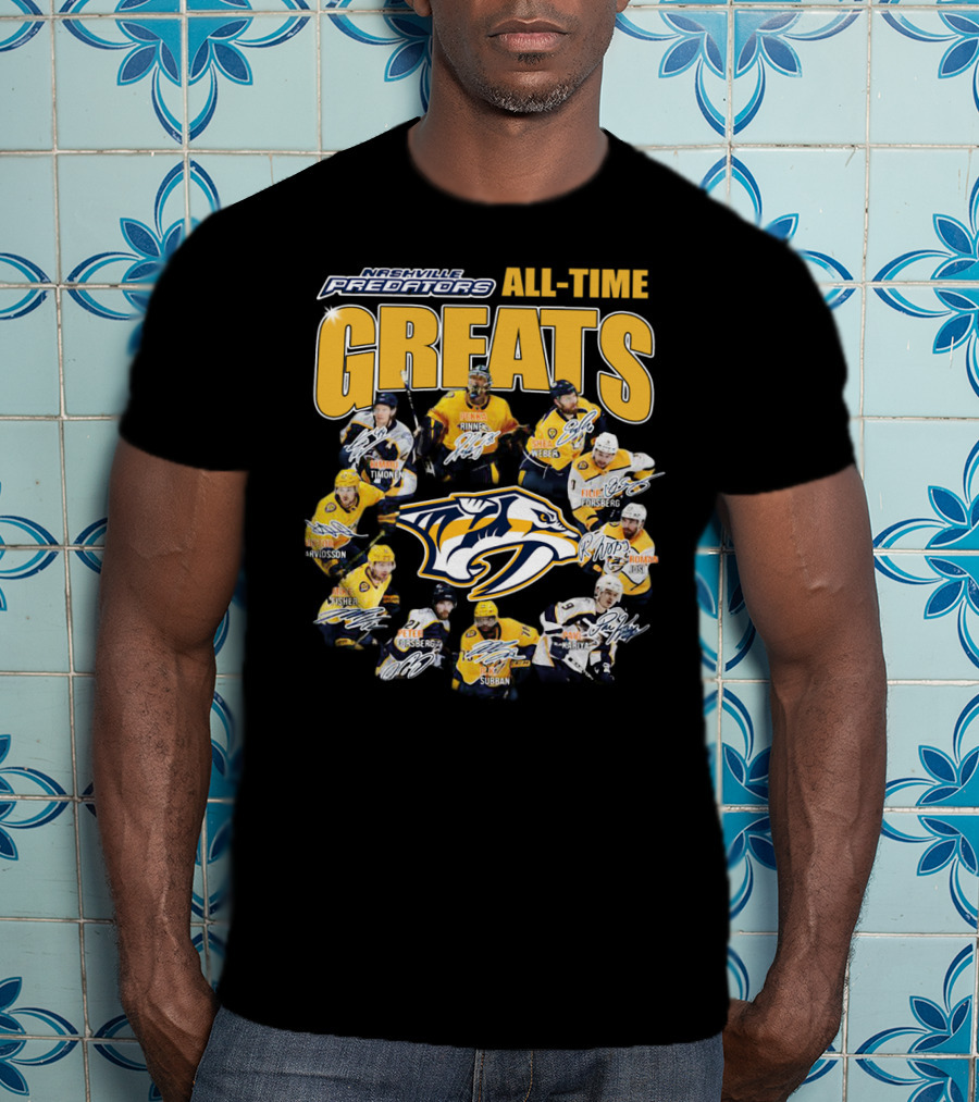 Nashville Predators All-Time Greats Signatures Rinne Weber Forsberg Subban Timonen Walker T-Shirt