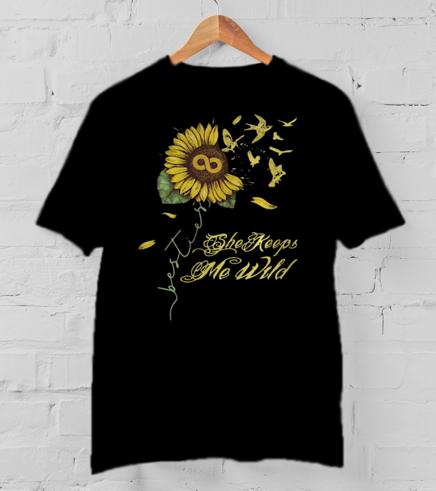 Sunflower She Keeps Me Wild Forever Fluttering Birds T-Shirt