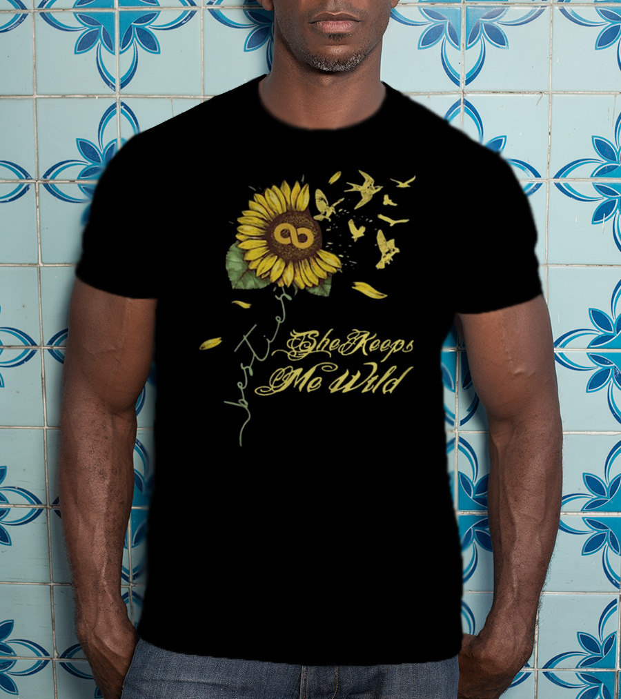 Sunflower She Keeps Me Wild Forever Fluttering Birds T-Shirt