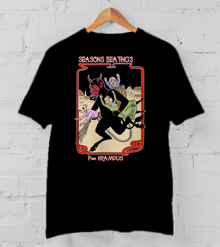 Seasons Beatings From Krampus With Festive Cityscape And Naughty Children T-Shirt