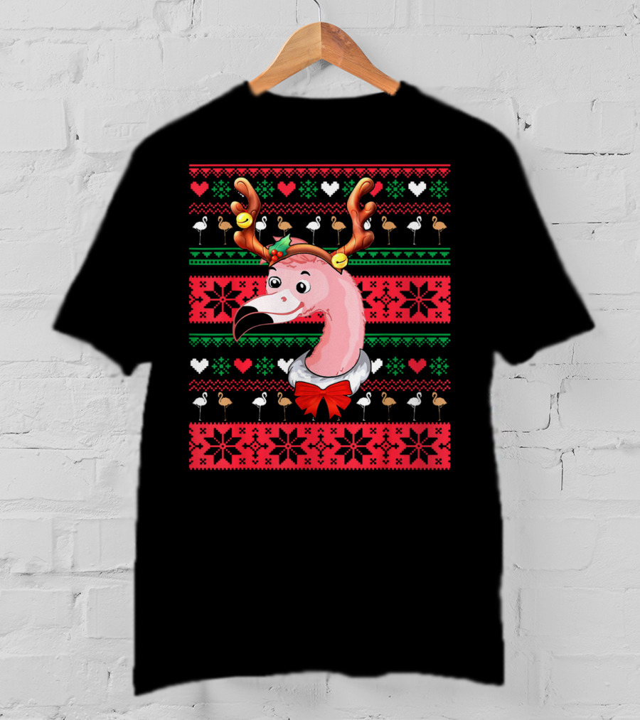 Santa Flamingo Reindeer Ugly Christmas T-Shirt
