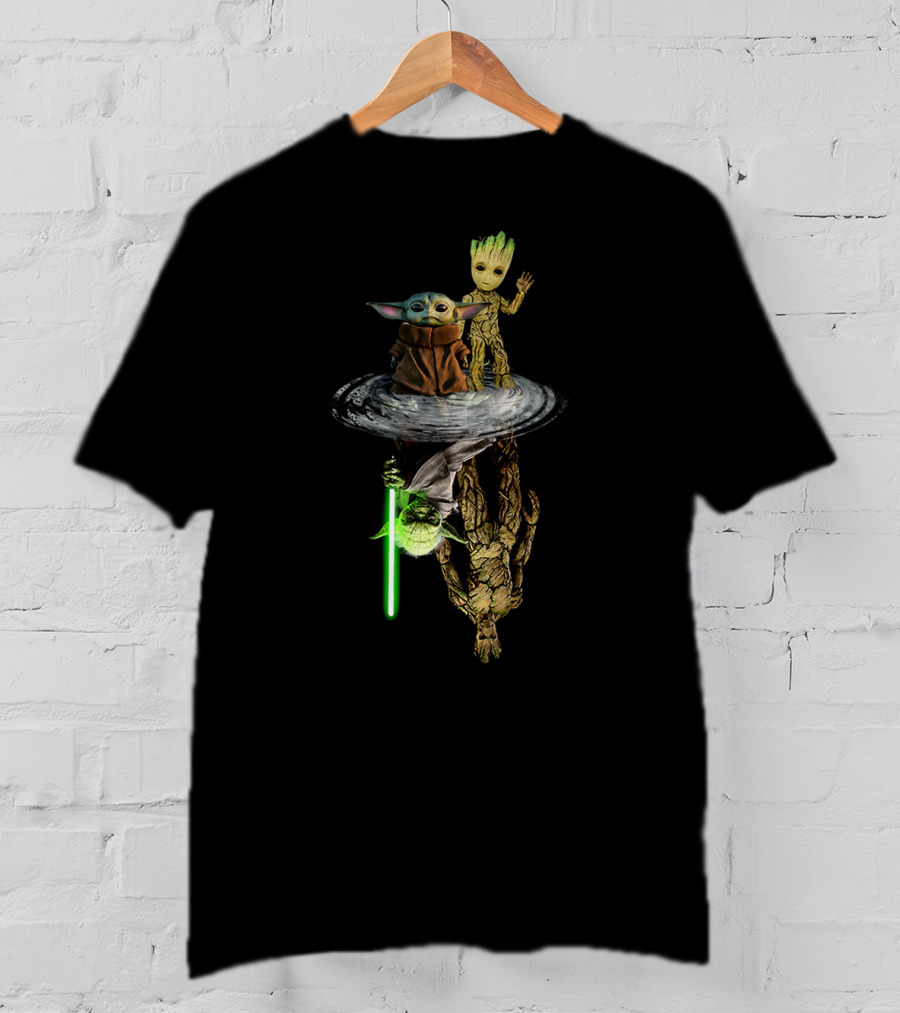 Baby Yoda Baby Groot Reflection Jedi Master Symbolism T-Shirt