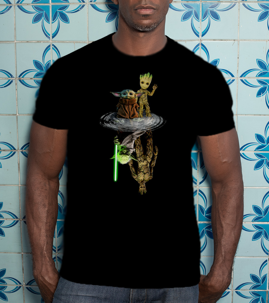 Baby Yoda Baby Groot Reflection Jedi Master Symbolism T-Shirt