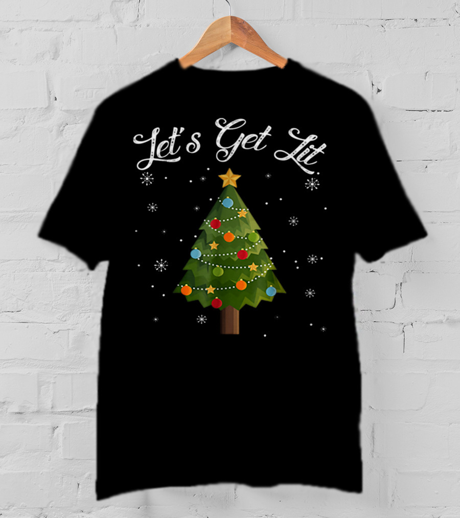 Let's Get Lit Funny Christmas Tree Drinking Holiday Party T-Shirt