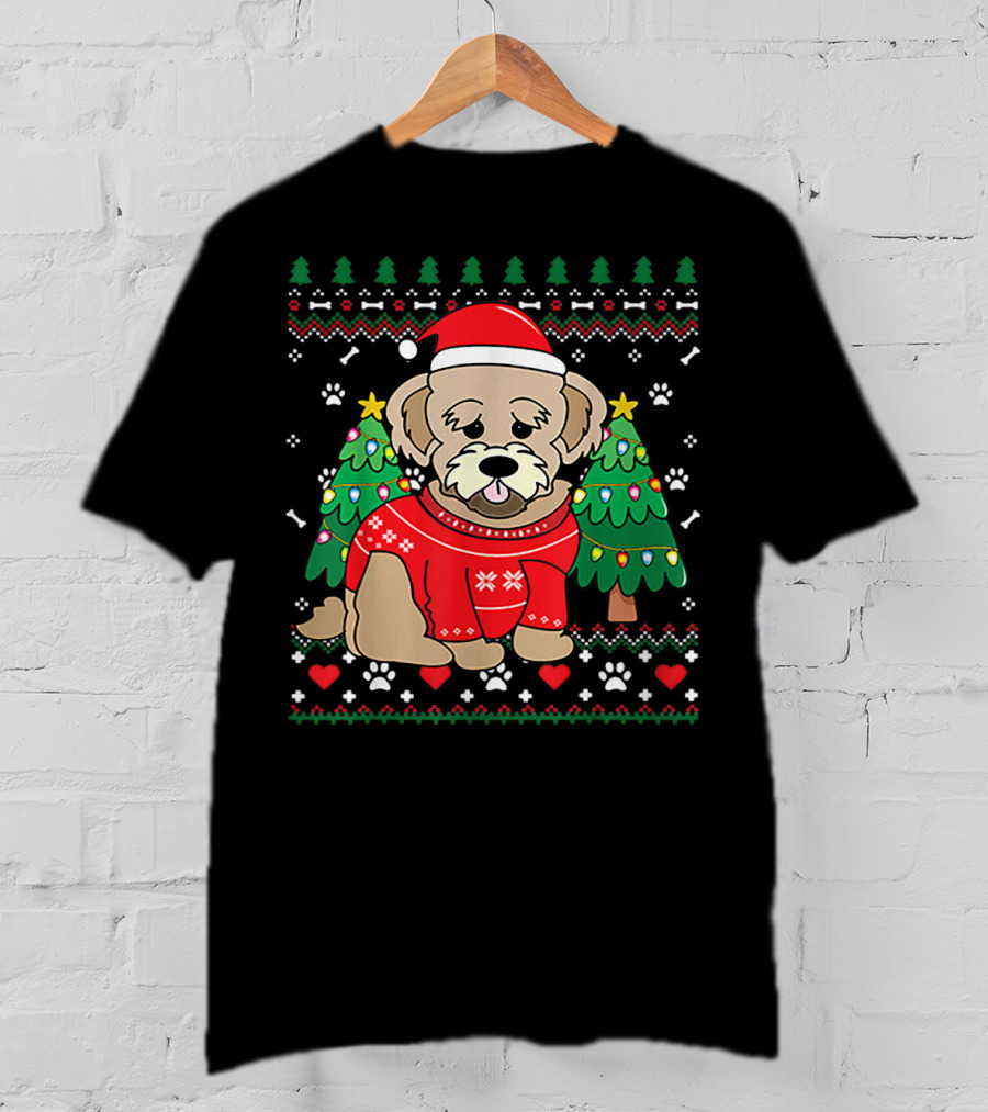 Nice Maltipoo Christmas Ornament Tree Xmas Dog Santa Hat Paw Prints T-Shirt