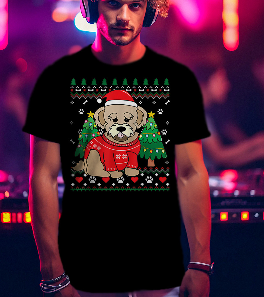 Nice Maltipoo Christmas Ornament Tree Xmas Dog Santa Hat Paw Prints T-Shirt
