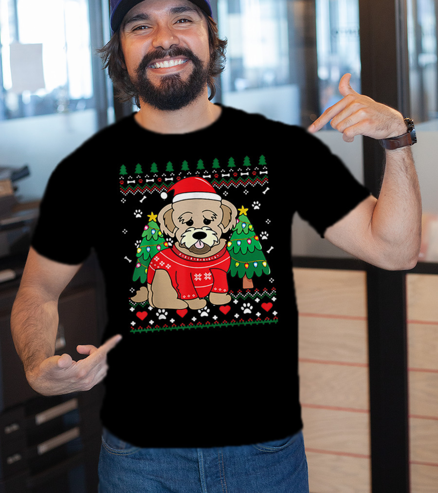 Nice Maltipoo Christmas Ornament Tree Xmas Dog Santa Hat Paw Prints T-Shirt