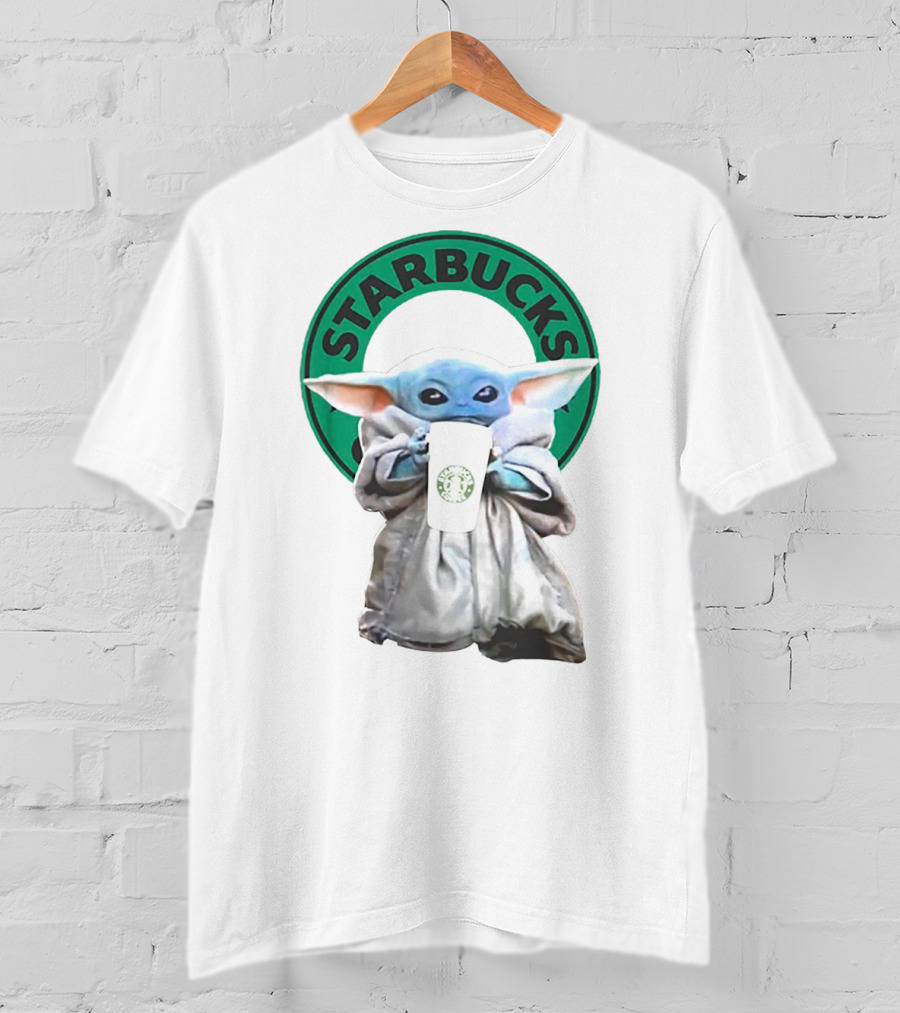 Star Wars Baby Yoda Holding Starbucks Coffee Cup T-Shirt