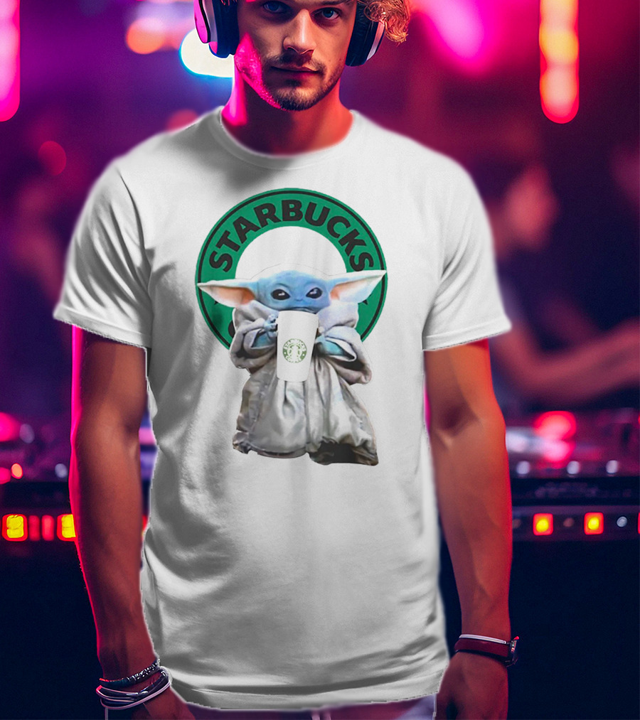 Star Wars Baby Yoda Holding Starbucks Coffee Cup T-Shirt