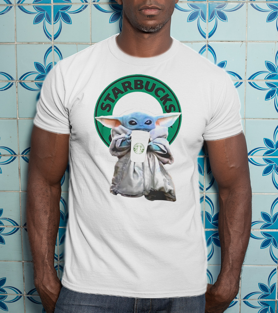 Star Wars Baby Yoda Holding Starbucks Coffee Cup T-Shirt