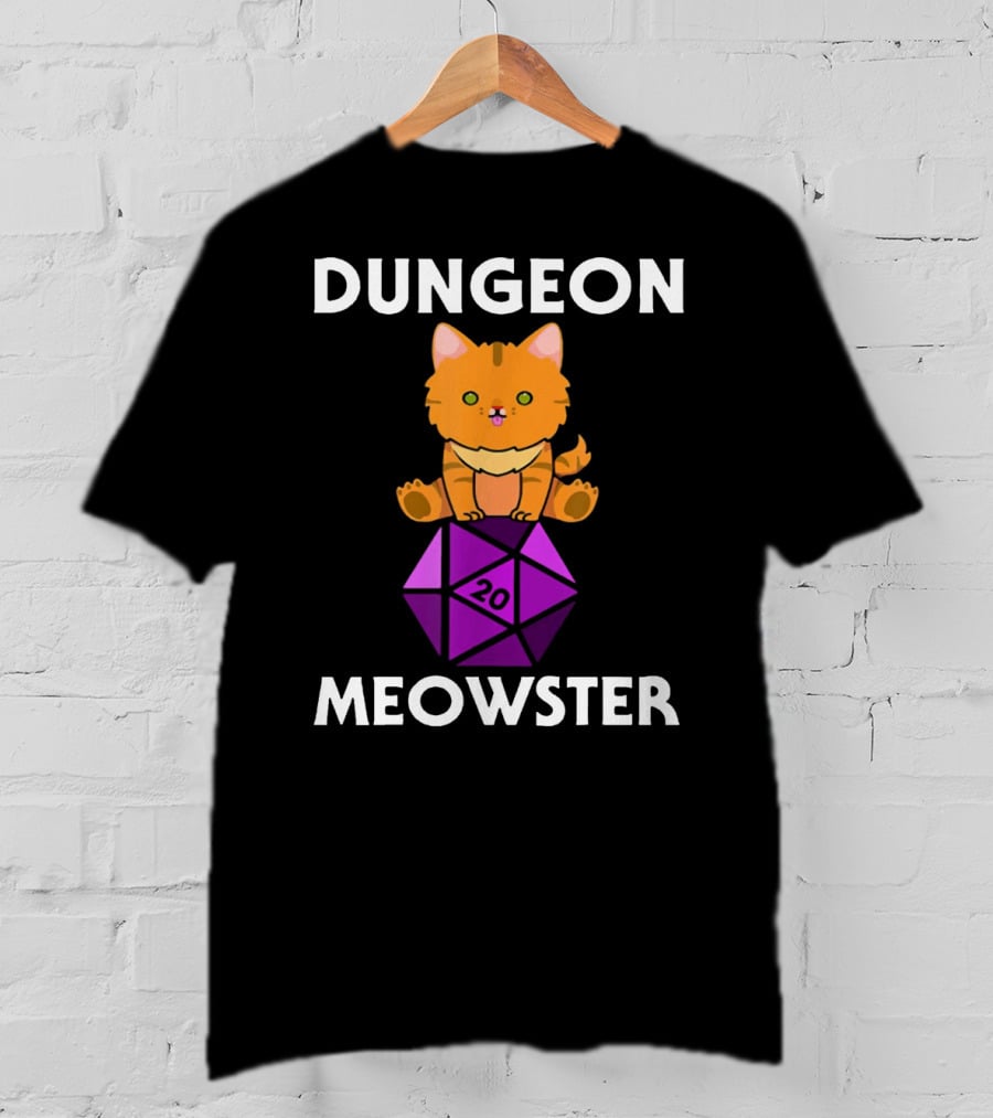 Dungeon Meowster Nerdy Cat With D20 Dice T-Shirt