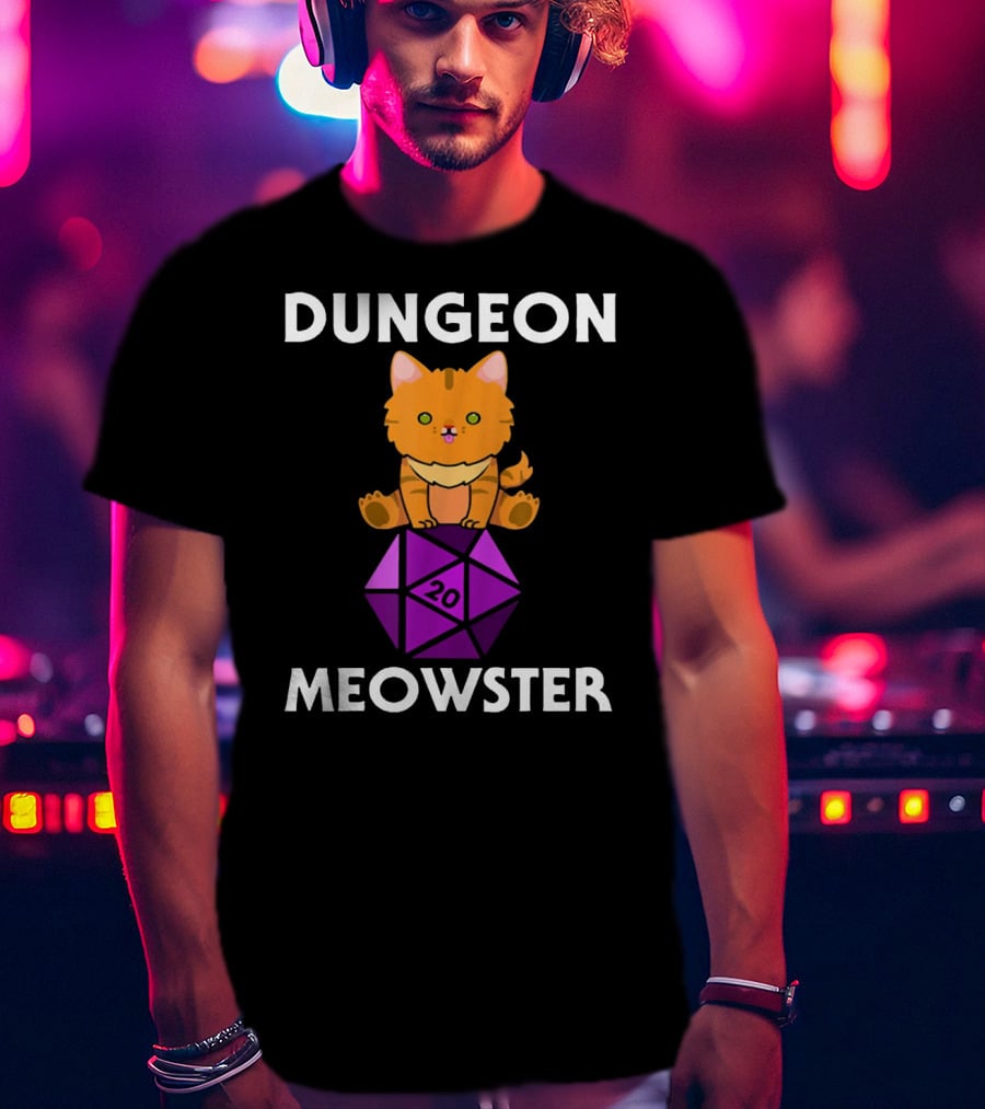 Dungeon Meowster Nerdy Cat With D20 Dice T-Shirt