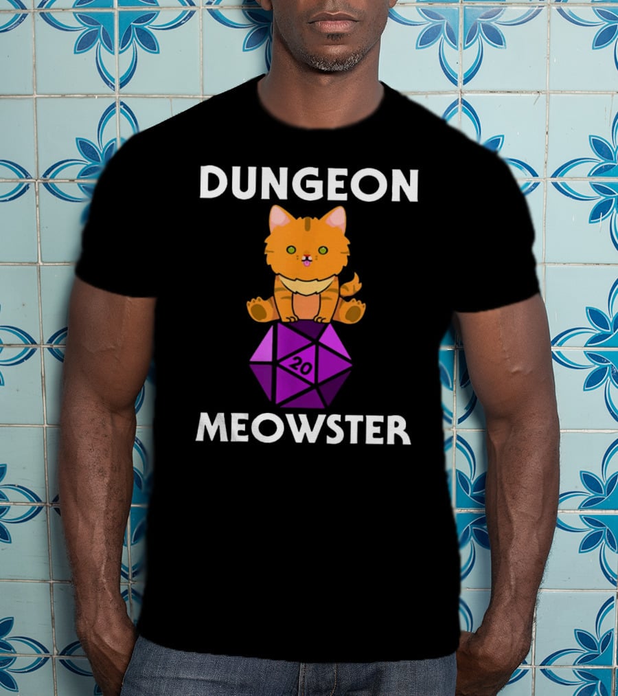 Dungeon Meowster Nerdy Cat With D20 Dice T-Shirt