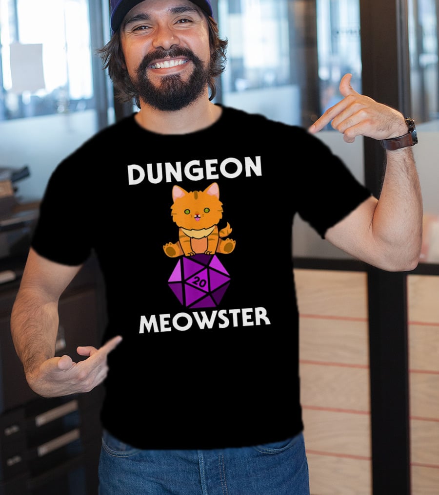 Dungeon Meowster Nerdy Cat With D20 Dice T-Shirt