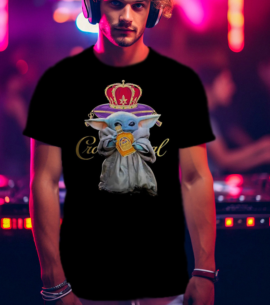Baby Yoda With Crown Royal Bottle And Crown Icon Star Wars T-Shirt