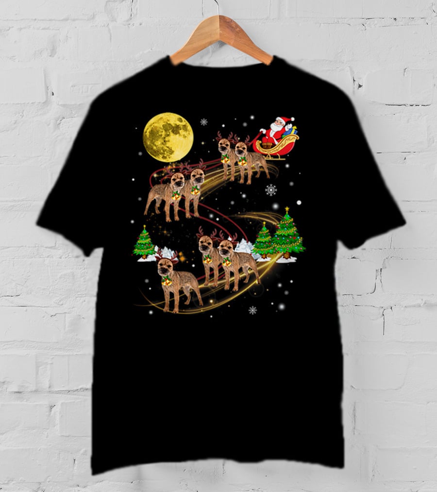 Border Terrier Dog Christmas Santa Reindeer Sleigh Holiday Fun T-Shirt