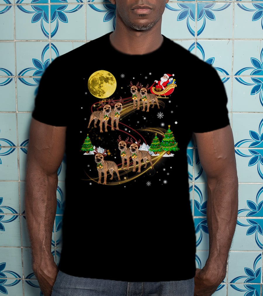 Border Terrier Dog Christmas Santa Reindeer Sleigh Holiday Fun T-Shirt