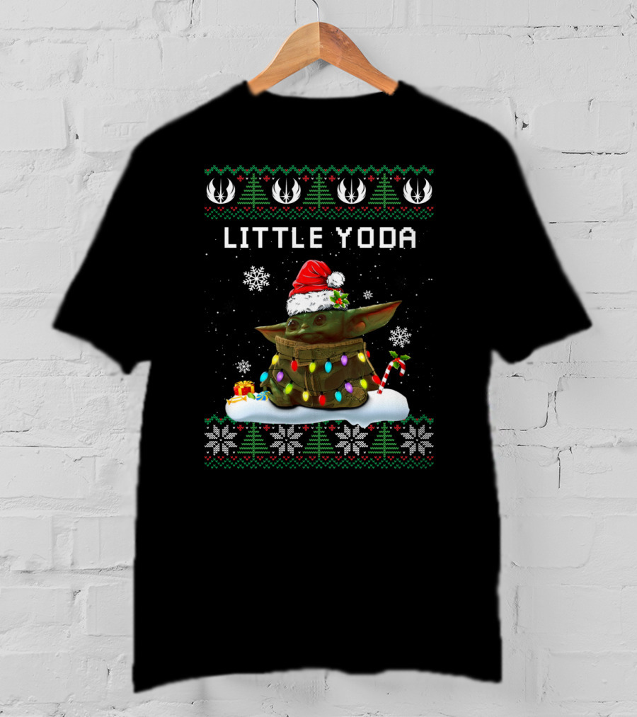 Little Yoda Santa Christmas Lights Ugly T-Shirt