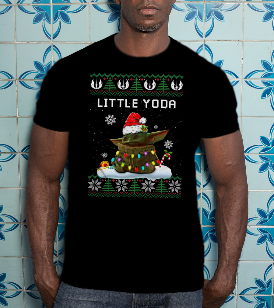 Little Yoda Santa Christmas Lights Ugly T-Shirt
