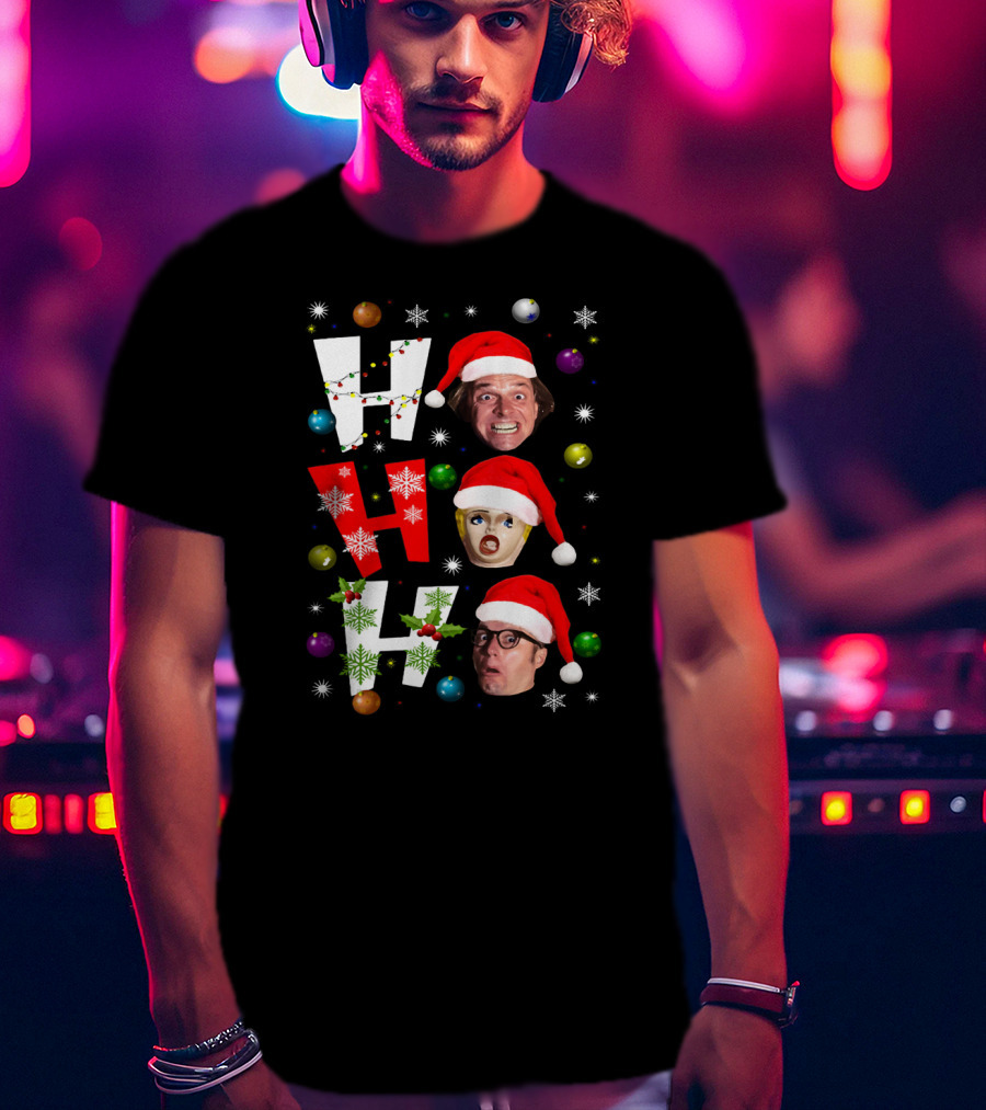 Bottom Ho Ho Festive Santa Faces And Holiday Decorations T-Shirt