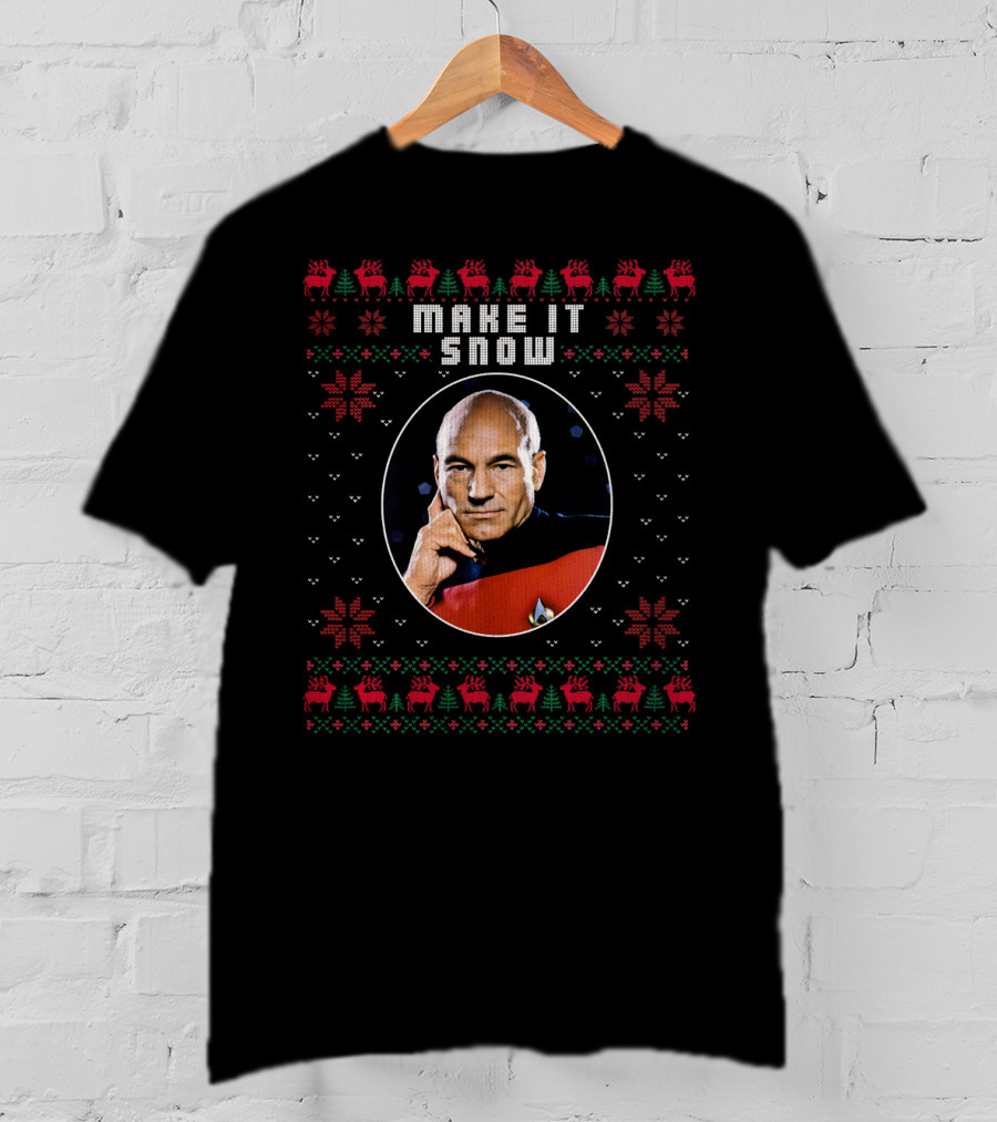 Star Trek Make It Snow Captain Picard Christmas T-Shirt