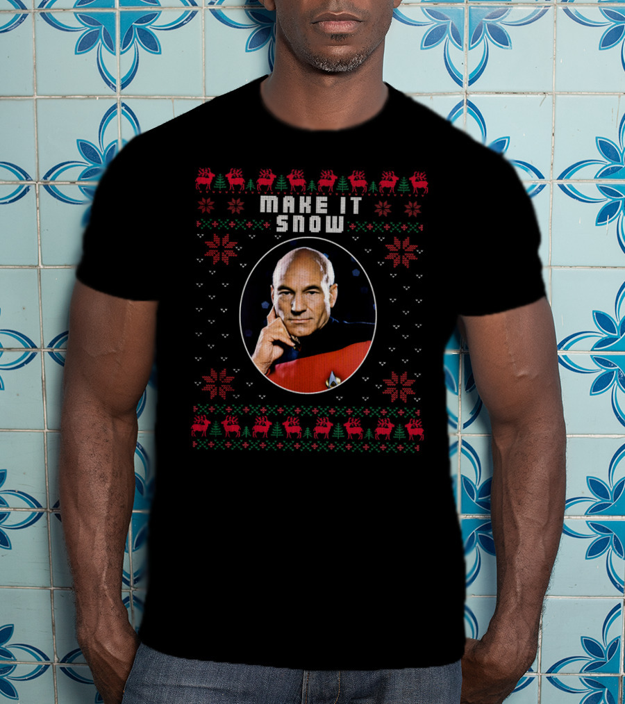 Star Trek Make It Snow Captain Picard Christmas T-Shirt