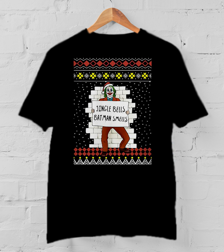 Jingle Bells Batman Smells Joker In Santa Hat Ugly Christmas T-Shirt