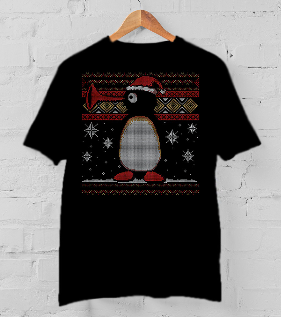 Penguin Pingu Noot Noot Christmas Cross-Stitch T-Shirt