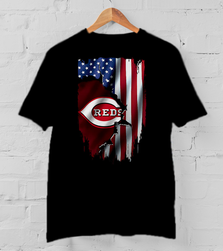 Cincinnati Reds American Flag Iconic Logo T-Shirt