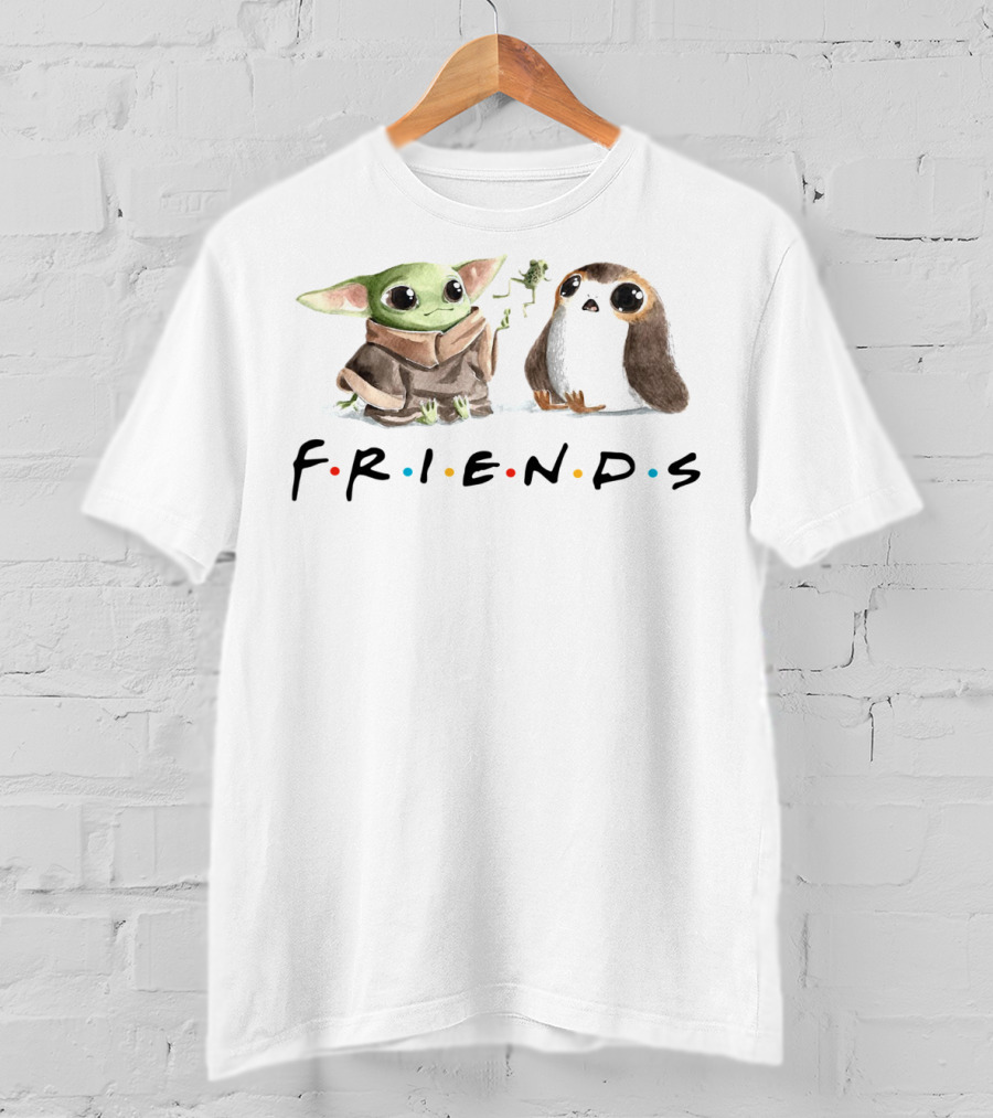 Baby Yoda Friends Frog Penguin Porg Mandalorian Star Wars T-Shirt