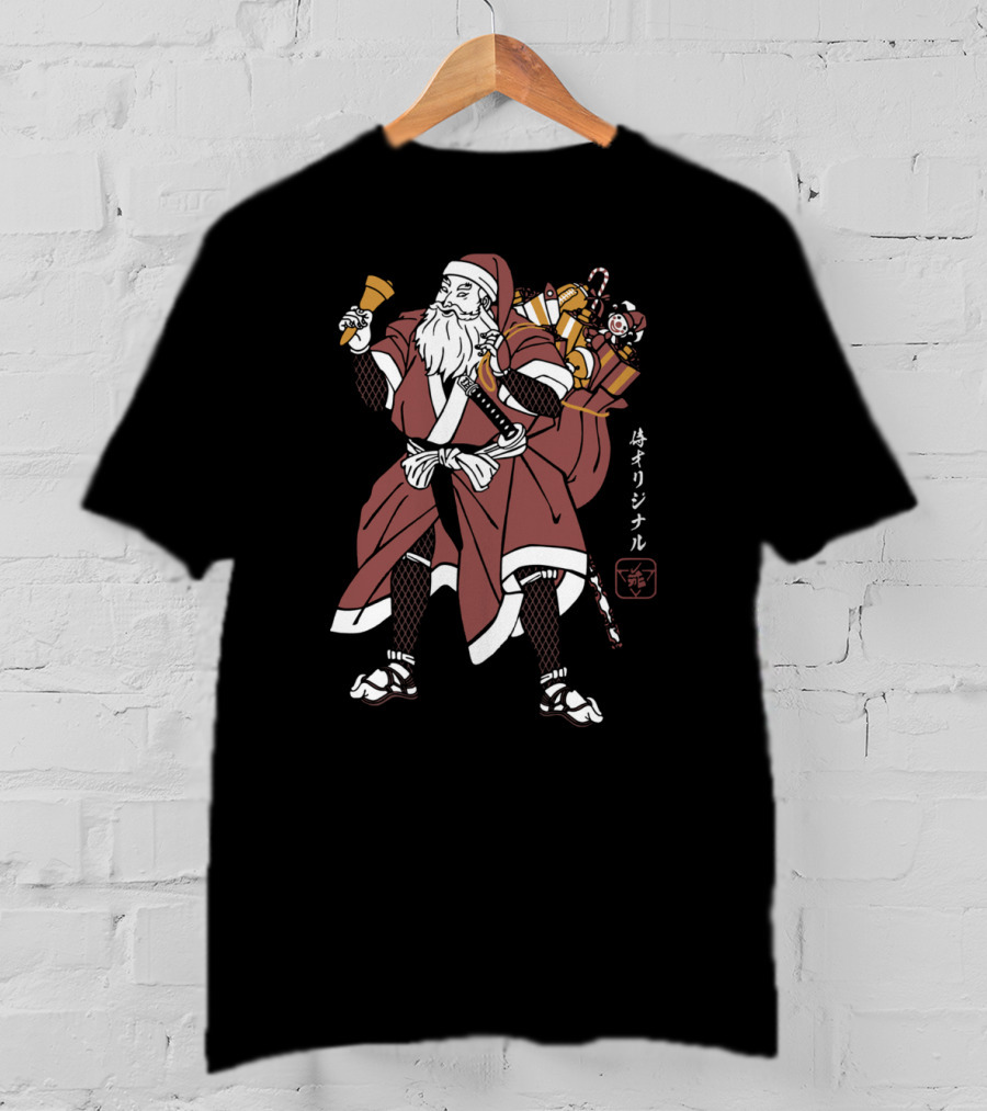 Samurai Santa Claus With Katana And Gift Bag T-Shirt