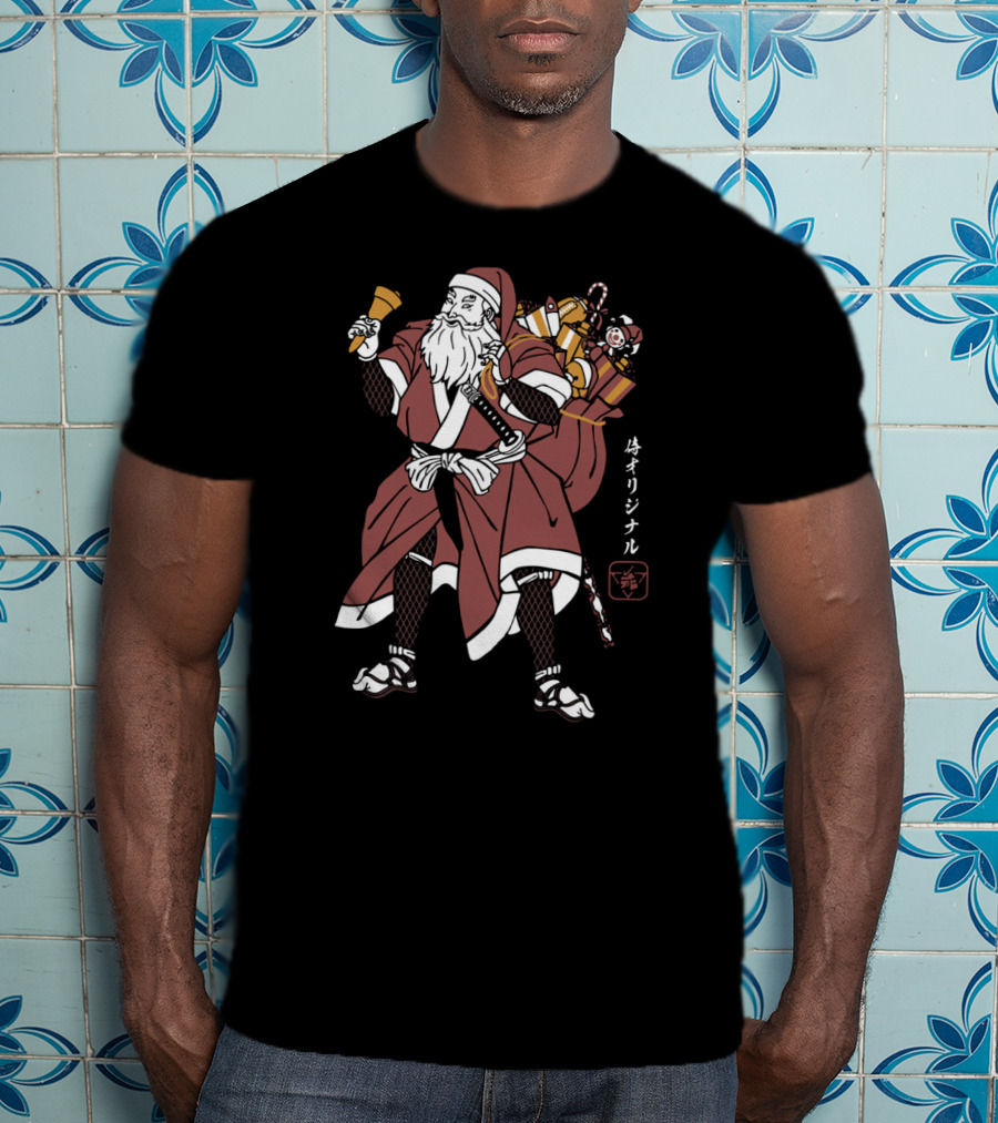 Samurai Santa Claus With Katana And Gift Bag T-Shirt