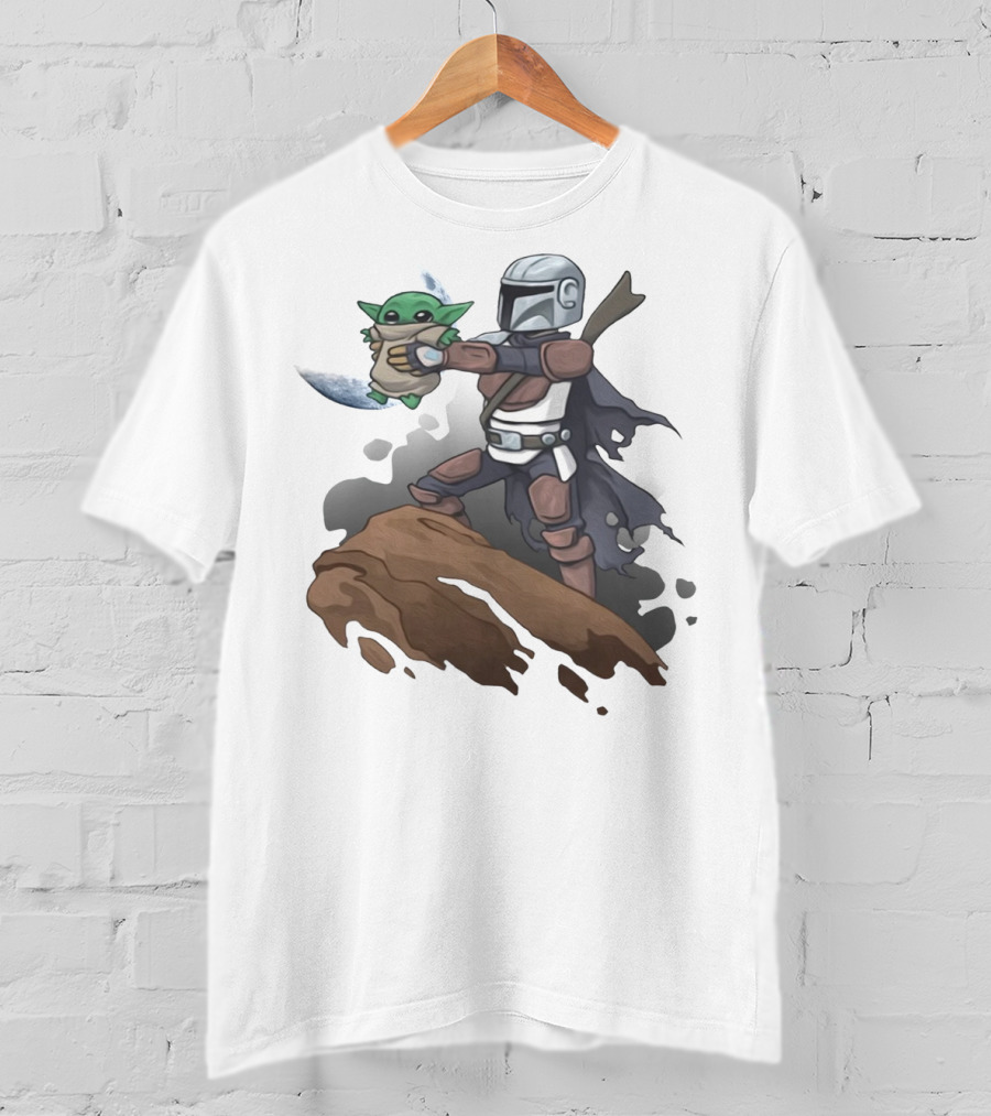 Baby Yoda The Manrorian Epic Rock Ledge Scene T-Shirt