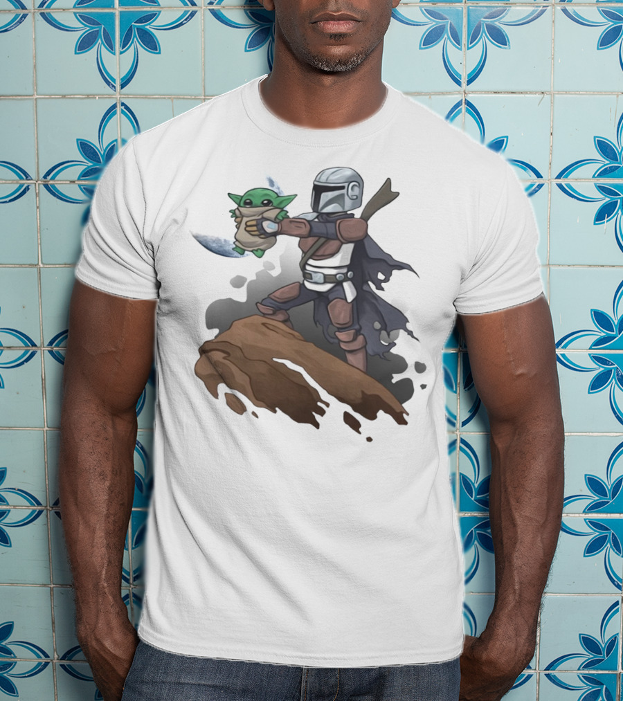 Baby Yoda The Manrorian Epic Rock Ledge Scene T-Shirt
