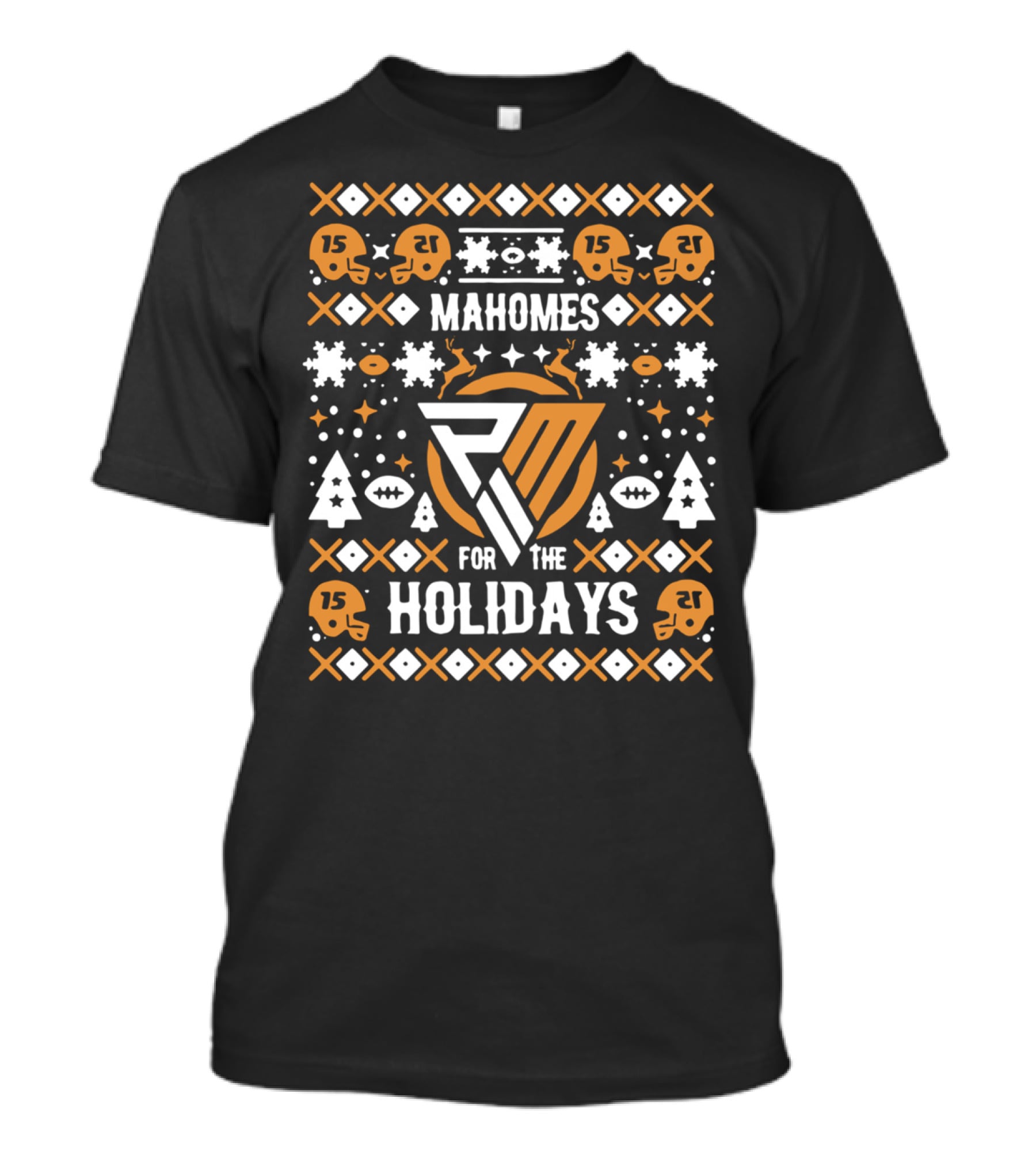 Mahomes For The Holidays PM Holiday Football Helmets Trees Snowflakes Reindeer 15 T-Shirt