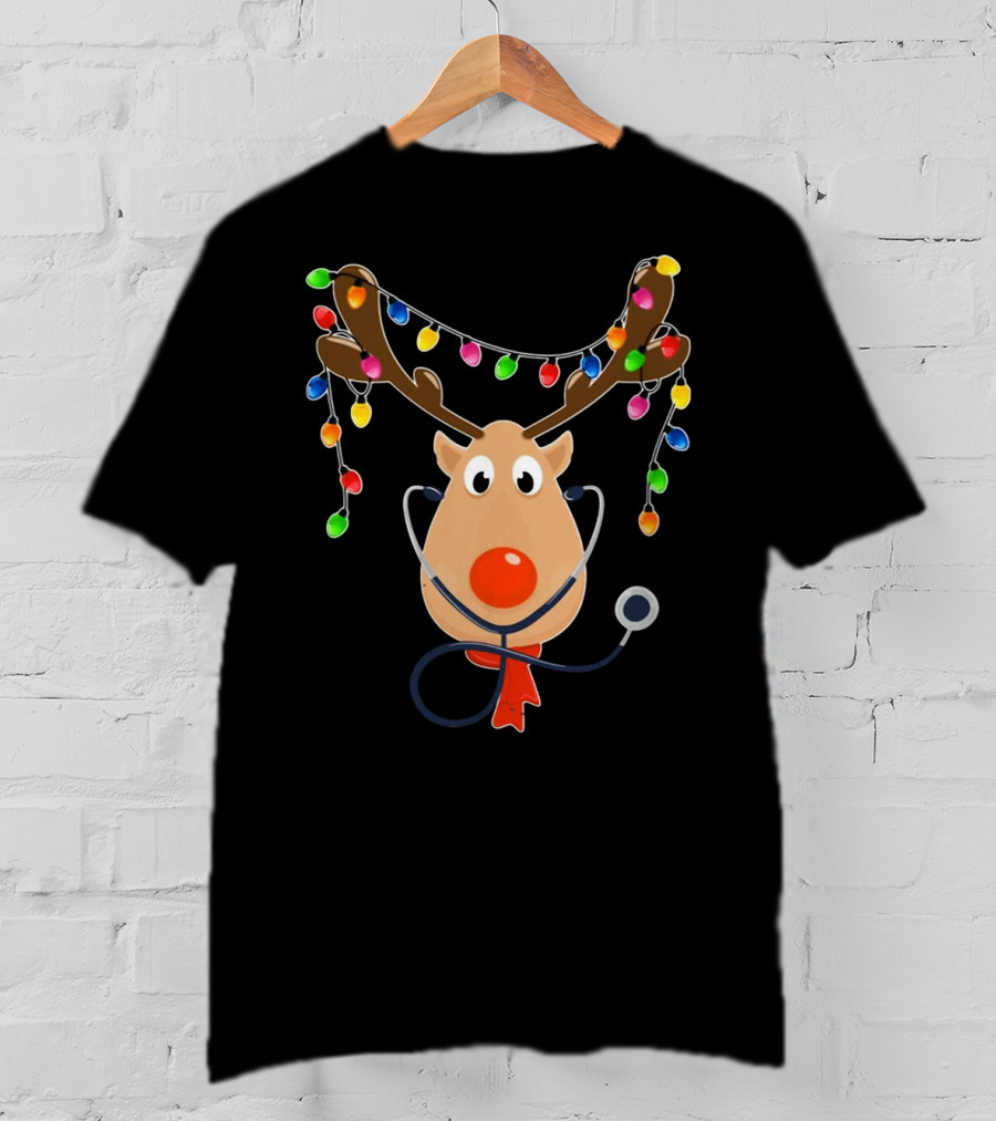 Reindeer Stethoscope Christmas Lights T-Shirt