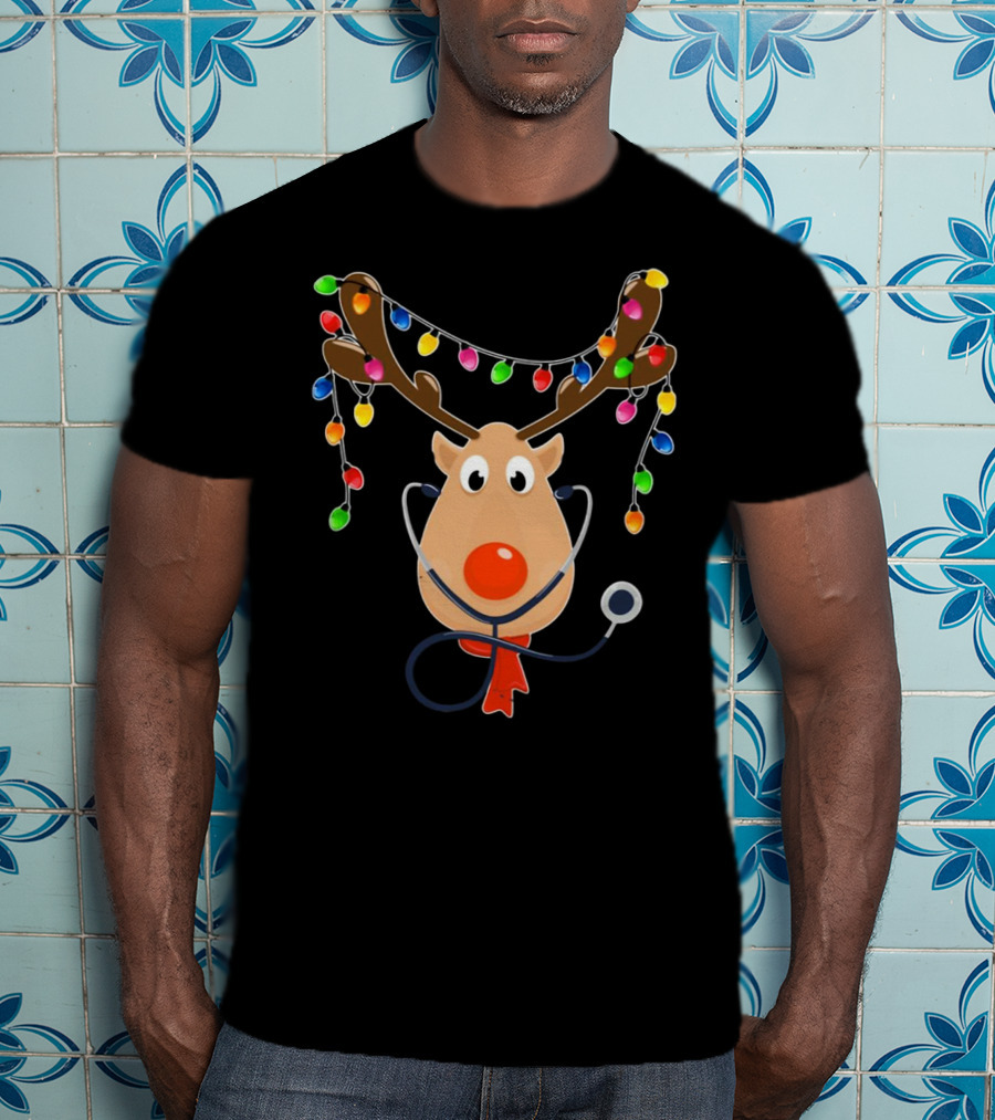 Reindeer Stethoscope Christmas Lights T-Shirt
